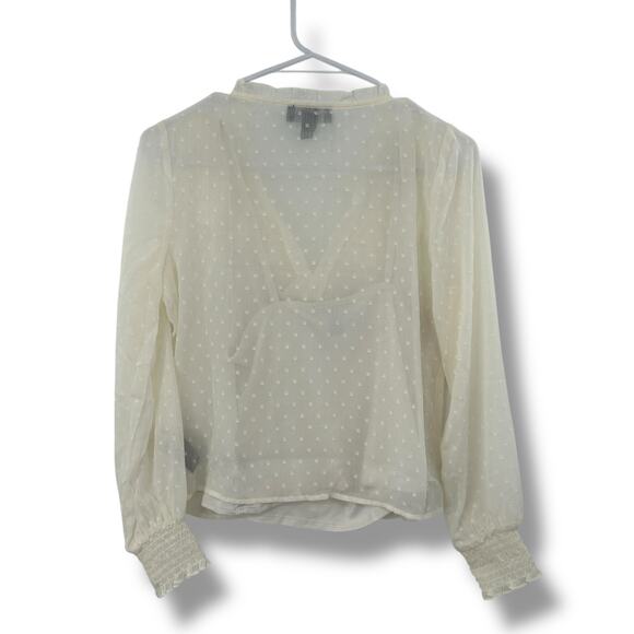 NEW BCX Ivory Blouse Size XS Swiss Dot Ruched Top Boho Office Smocked NWT - Picture 10 of 10